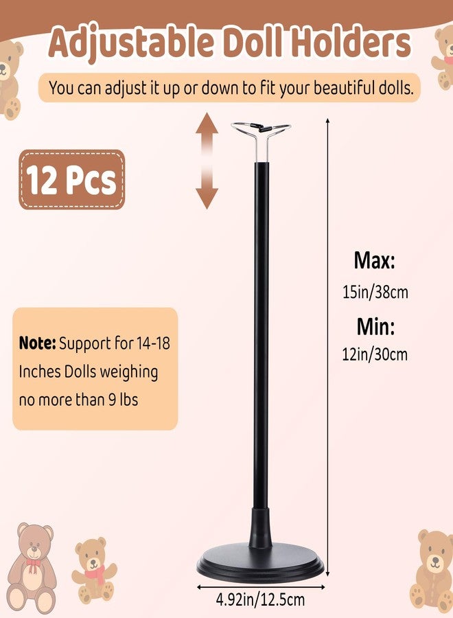 Yaocom 12 Pcs Adjustable Doll Stand Display Holder for 14 to 18 Inches Action Figure Stands with Expandable Waist Wire Bracket Support Dolls Display Rack for Home Shop Birthday Party(Black) - Image 2